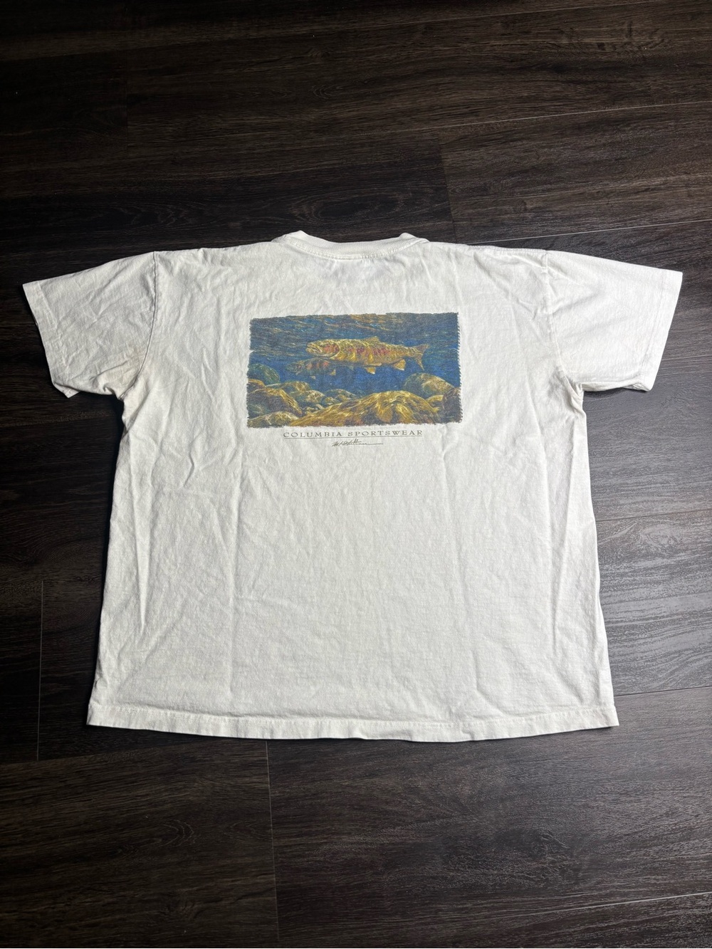 Vintage Columbia T Shirt Mens XL Fly Fishing Trout Brown Rainbow Brook 90s
